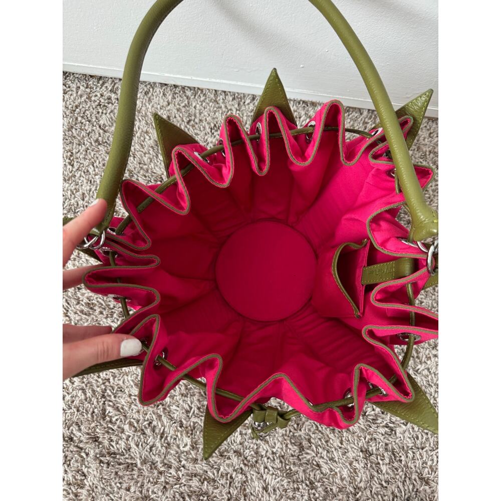 Bylin Tulip Leather Shoulder Purse in Green and Pink - Picture 4 of 6